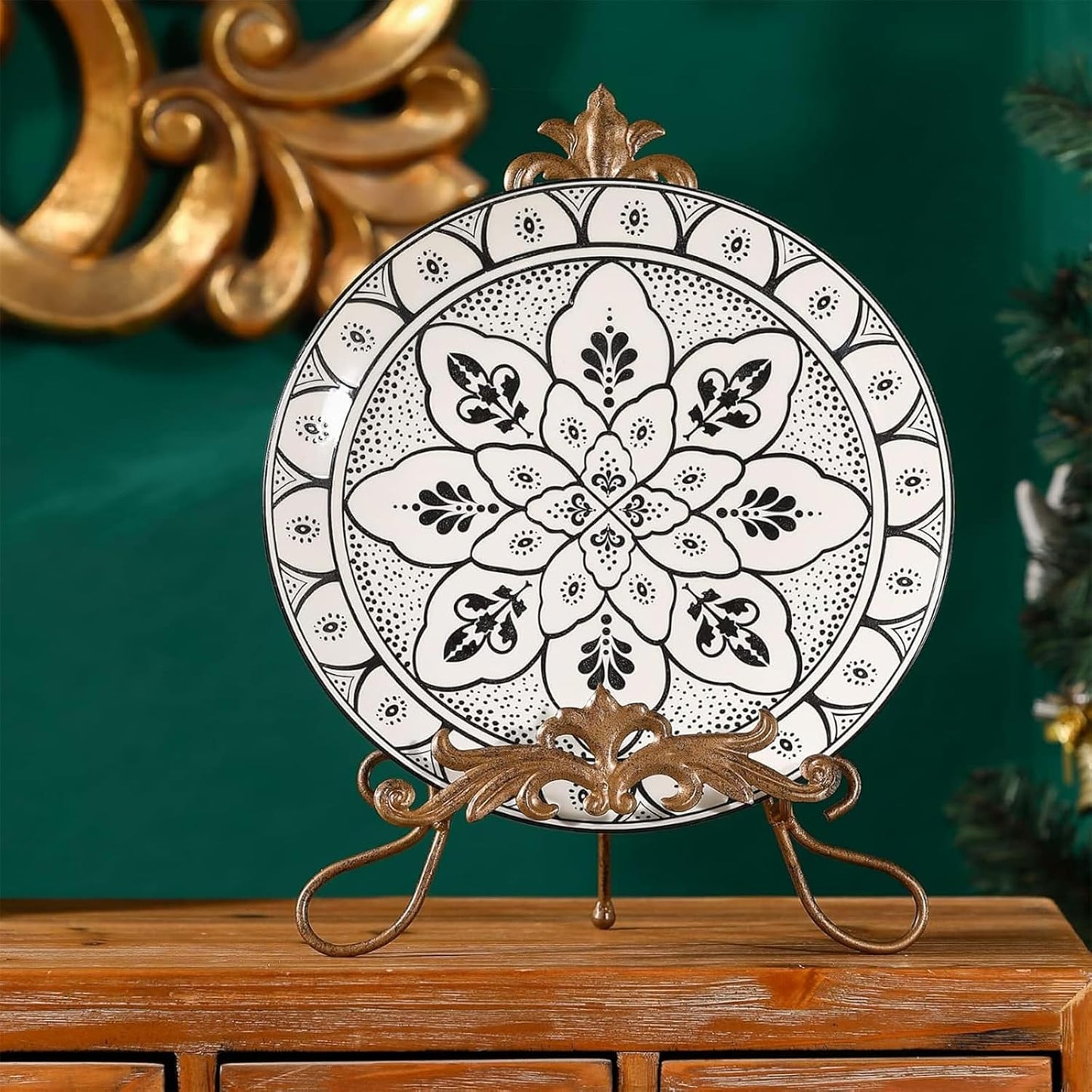 13.8" H Fleur-de-Lis Easel Stand,Metal Book Stand, Plate Holder Display Stand, Picture Frame Stand, Home Decor (Bronze)