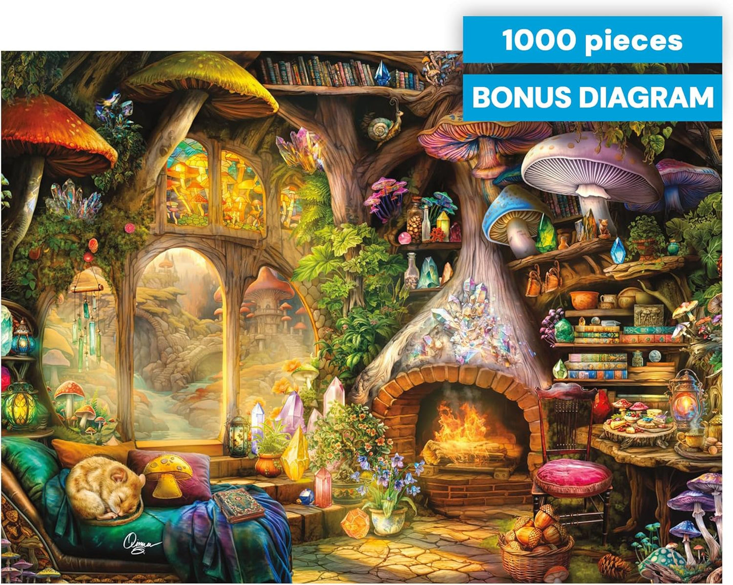 Buffalo Games – Aimee Stewart Merry Mushroom Cottage 1000 Piece Jigsaw Puzzle for Adults, Whimsical Fantasy Scene, Made in USA
