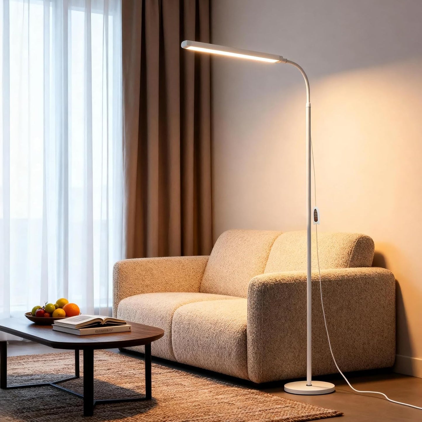 White 12W LED Bright Reading Floor Lamp for Living Room Bedroom Bedside Office Library, Eye-protection flicker-free adjustable from 3000-6000K ,Eyelash Tattoo Makeup Tall Standing Dimming Light