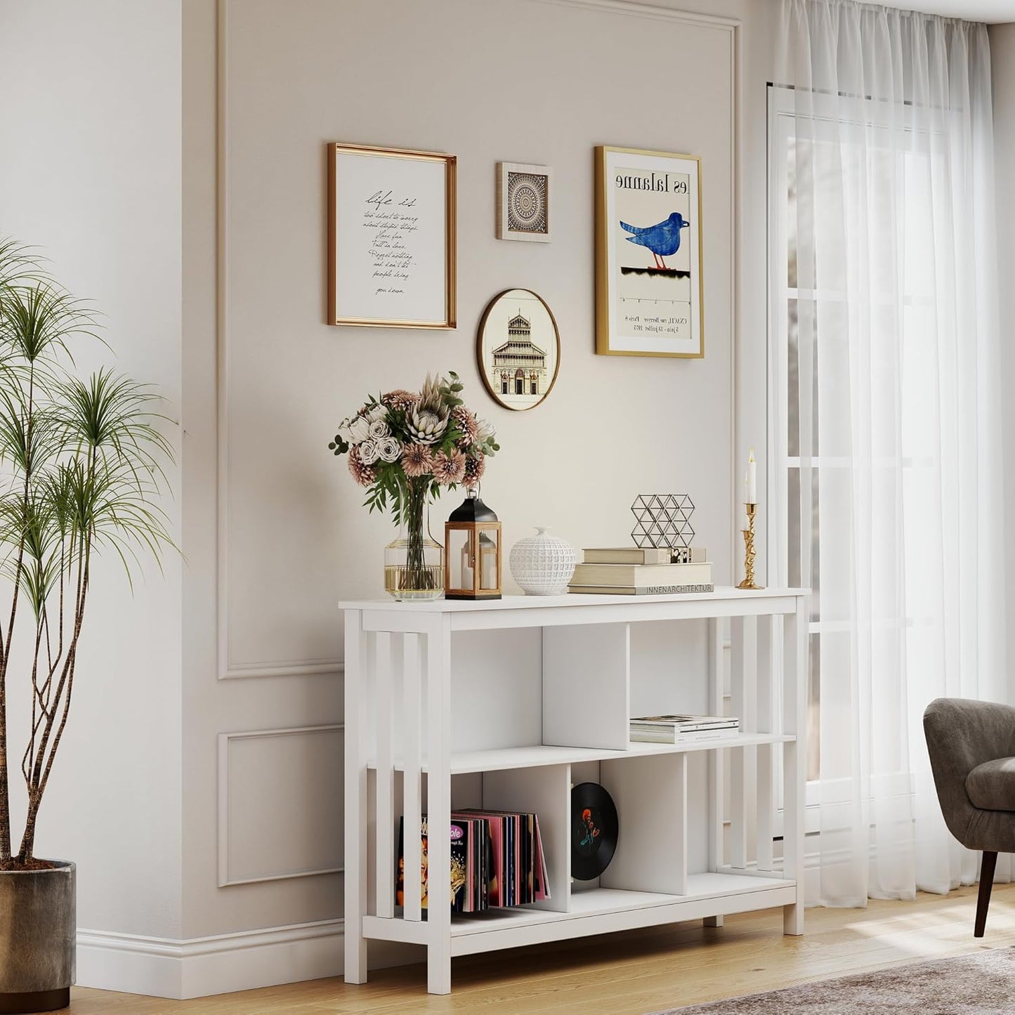 TaoHFE White Horizontal Bookshelf Horizontal Bookcase Low Bookshelf Office Shelves