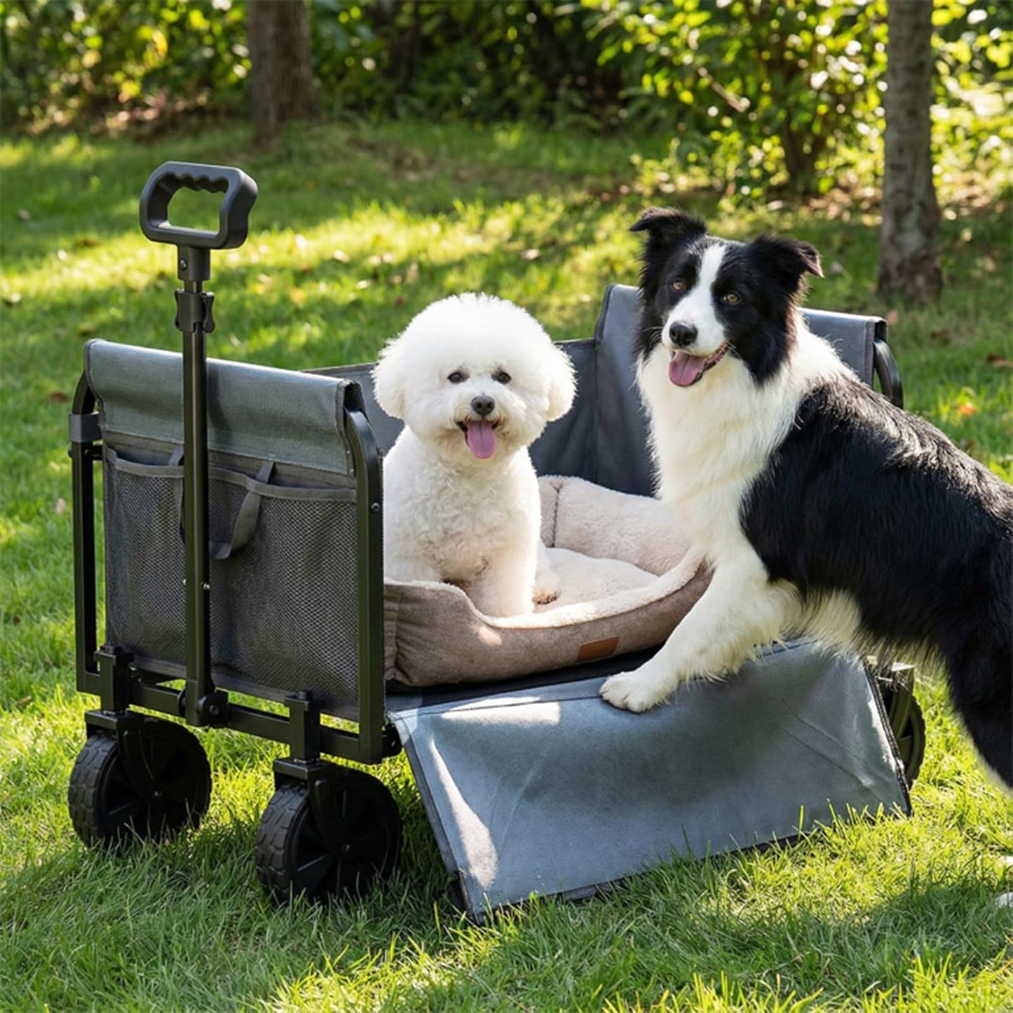3-in-1 Portable Collapsible Wagon, Foldable Cart with Removable Side, Utility Groceries Wagon Cart for Dogs Pets Shopping Camping Beach Sports Gardeing Fishing, Black
