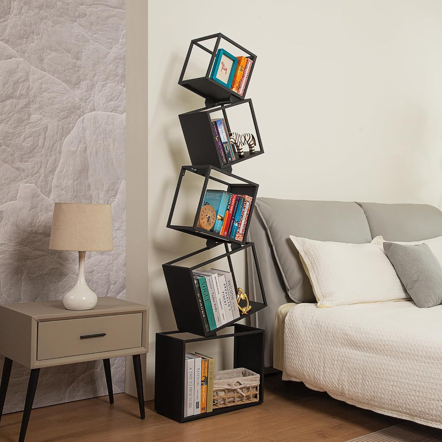 Book Shelf 5 Tier, Black Metal Bookshelf 67 Inch, Narrow Corner Bookcase Skinny Bookshelves for Bedroom, Living Room, Office, Home Decor