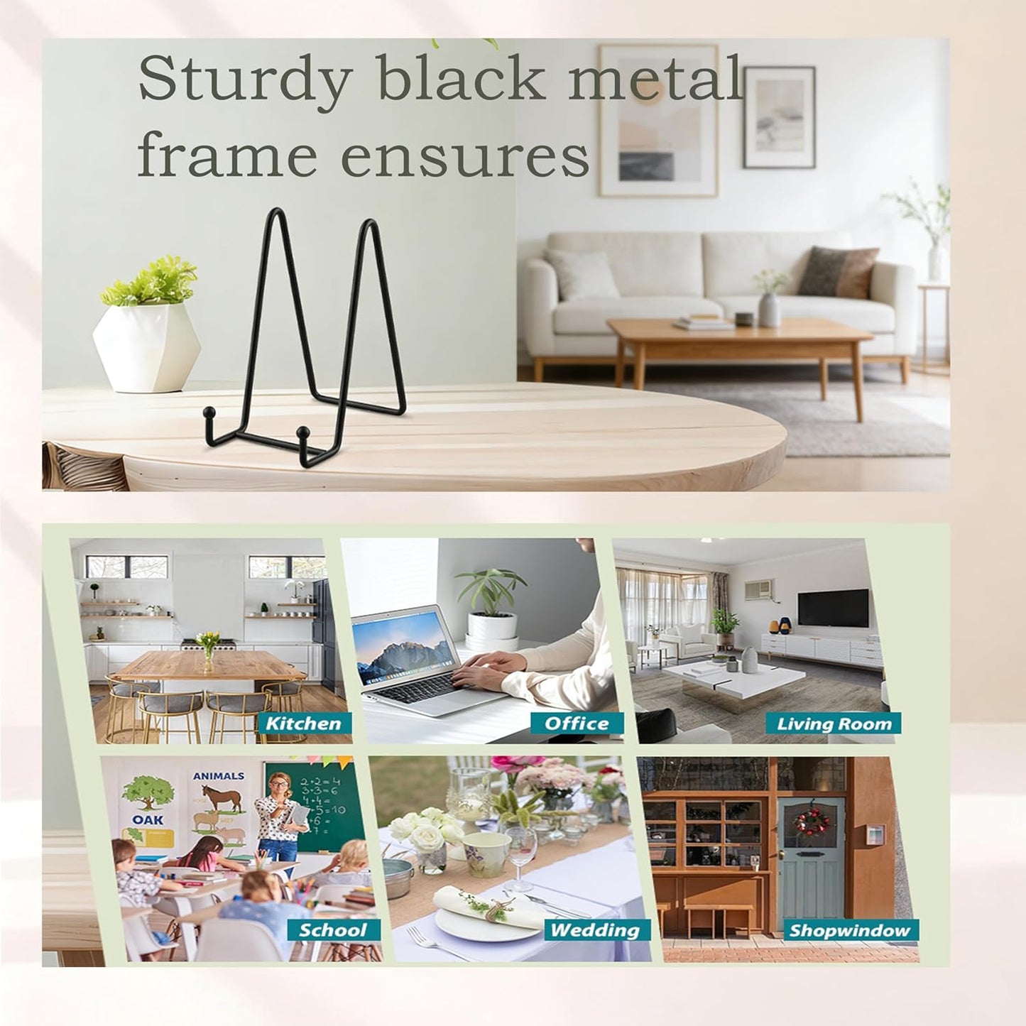 10-Pack 6-Inch Book Display Stand Metal Black Frame Book Holder for displaying Pictures, Photos, and easels. Ideal as a Display Stand for Home, Office, Creations, and Collectibles.