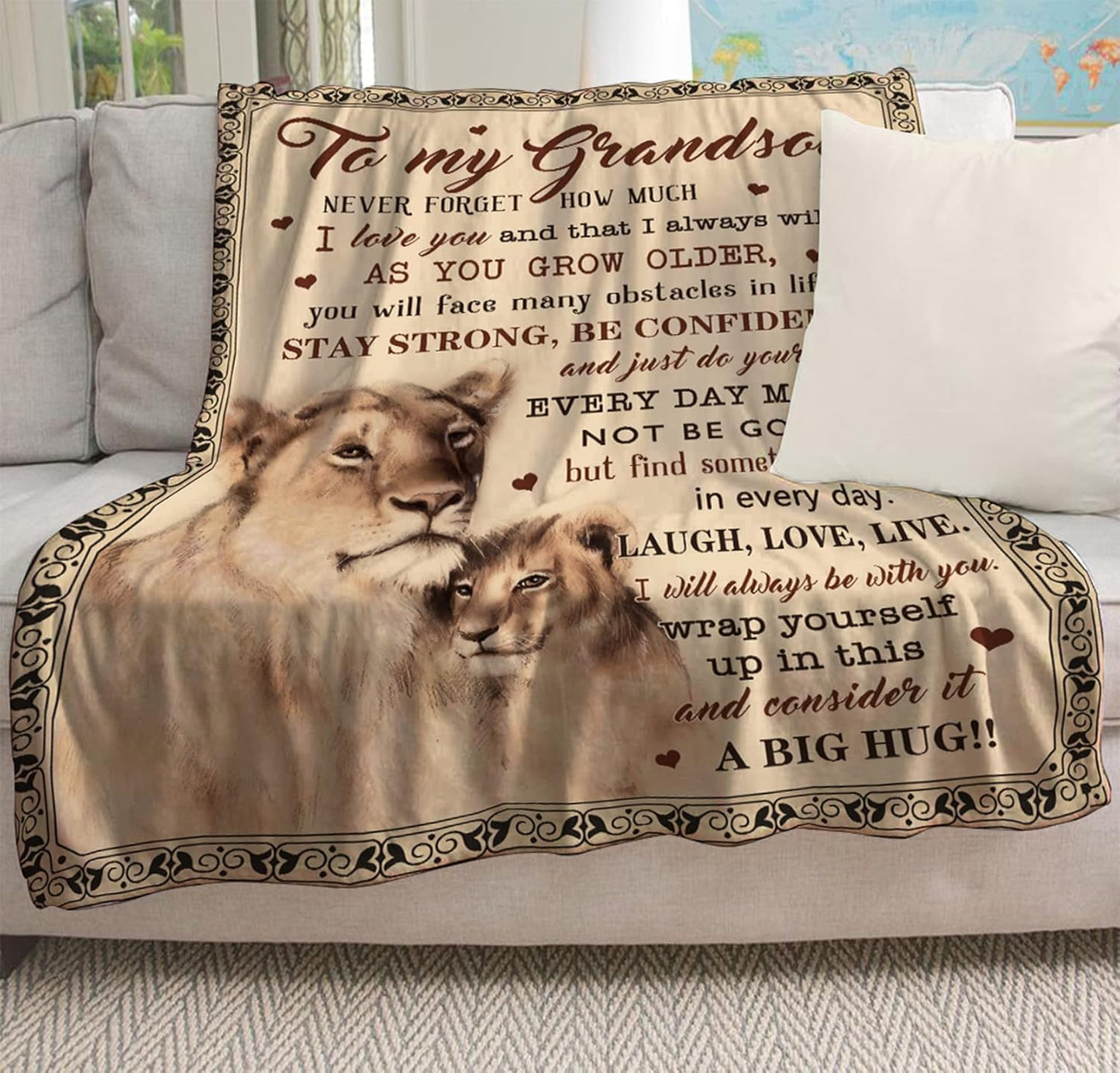 Grandson Gifts Blanket, Grandsons Gift from Grandma, Grandson Gifts from Grandma/Grandpa, Grandson Birthday Gift, Graduation Party Gift Ideas Decor Throw Blankets 60"X50"
