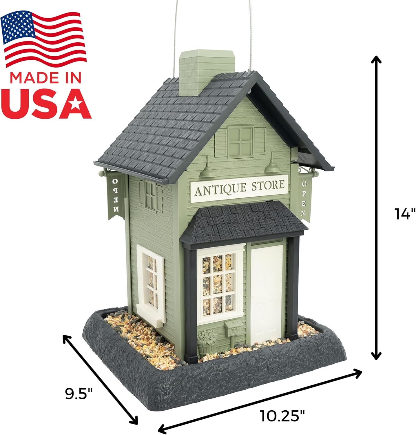 North States Village Collection - Antique Store Birdfeeder for Outdoors, Holds 6.5 Lbs of Seed in Green