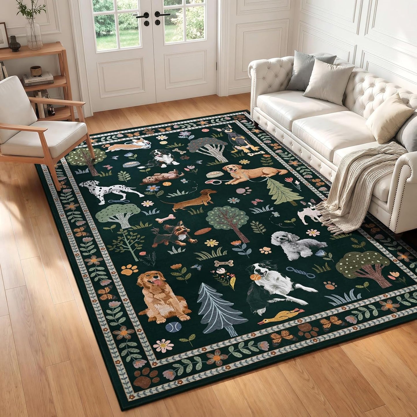 ST. BRIDGE 5x7 Black Living Room Rug, Washable Large Area Rug with Non Slip Backing, Soft Stain Resistant Dog Rugs, Low Pile Animal Indoor Carpet for Kids Room Bedroom Dining Room Home Office