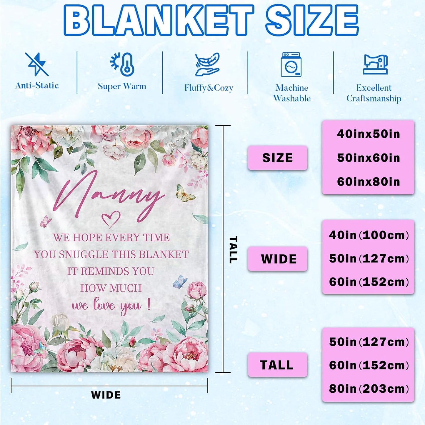 Nanny Gifts for Grandma, Nanny Birthday Gifts from Grandkids for Mothers Day Retirement Christmas Soft Flannel Throw Blanket 60"x50"