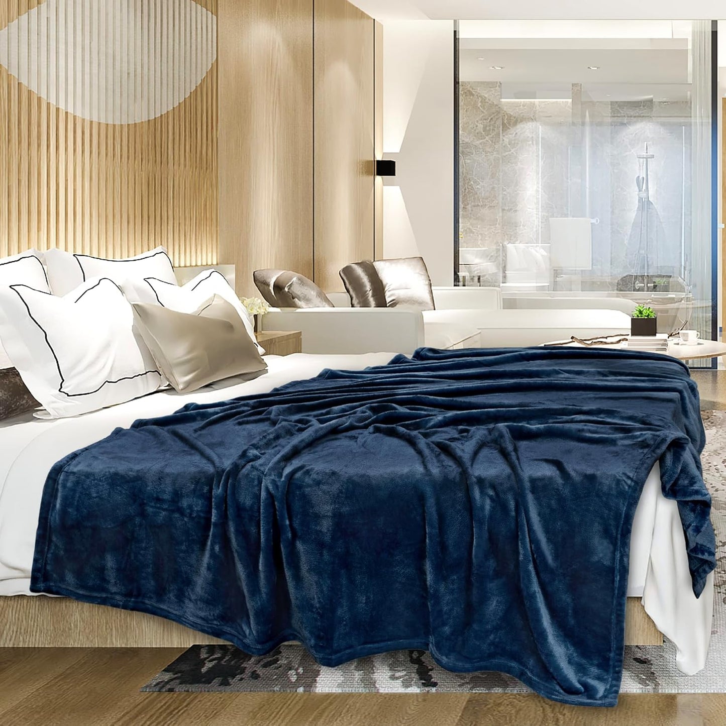 PAVILIA Navy Blue Fleece Throw Blanket for Couch, Dark Blue Super Soft Fuzzy Flannel Throw for Sofa, Luxury Plush Microfiber Bed Blanket, Cozy Home Decorative Velvet Gift Blanket, 50x60