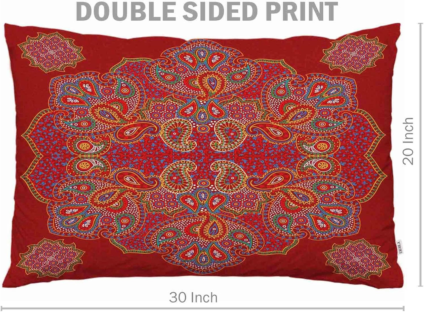 EKOBLA Throw Pillow Cover Red Paisley Floral Mandala Retro Ethnic Series Medallion Bohemian Boho Style Decor Lumbar Pillow Case Cushion for Sofa Couch Bed Standard Queen Size 20x30 Inch