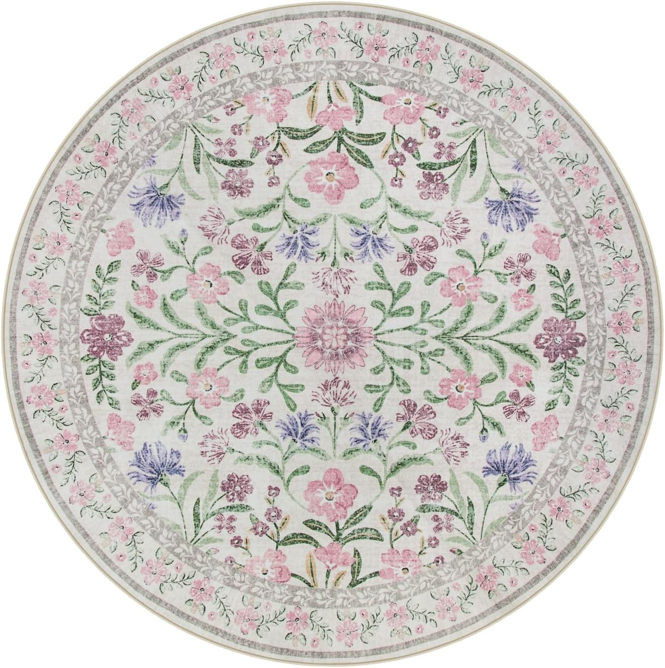 Lahome Sylvie Light Purple 4 ft Round Accent Rug, Small Circular Soft Mat for Nursery & Reading Nook, Machine Washable Low Pile Carpet for Cozy Self-Care Retreat Decor