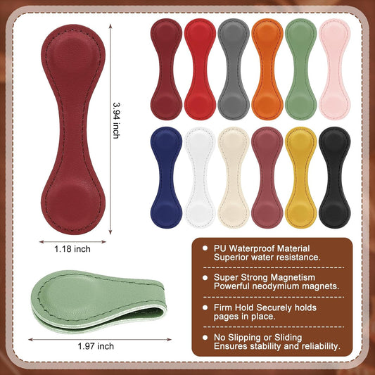 Magnetic Leather Bookmark, 12 Pcs Colorful Leather Magnet Book Marks Page Markers Retro Magnet Bookmark Clips Reading Supplies Gift for Reading Men Women Book Lovers (Vintage)