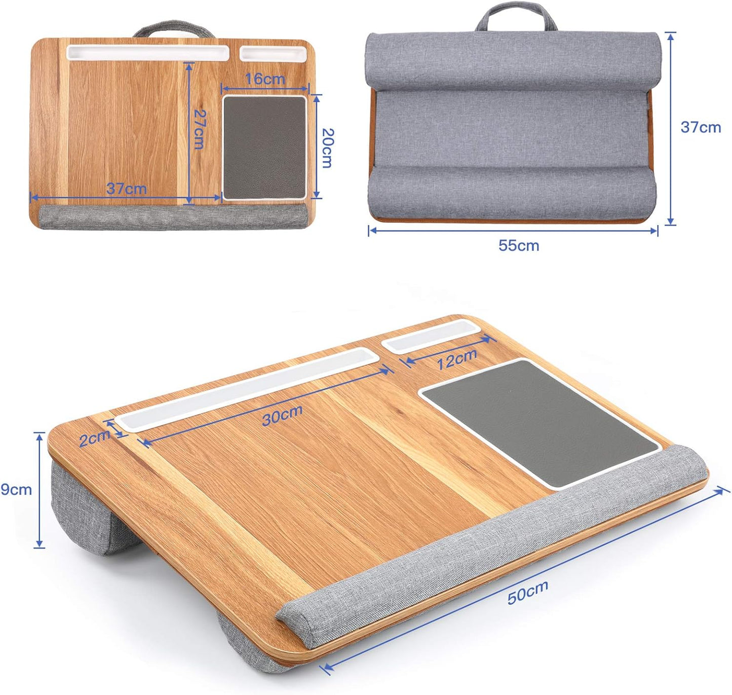 Totnz Lap Desk, Home Office Laptop Desk Fits up to 17 inches with Mouse Pad, Wrist Pad, Tablet, Pen & Phone Holder, Laptop Stand for Reading, Writing and Working, Wood Grain (TZLD3)