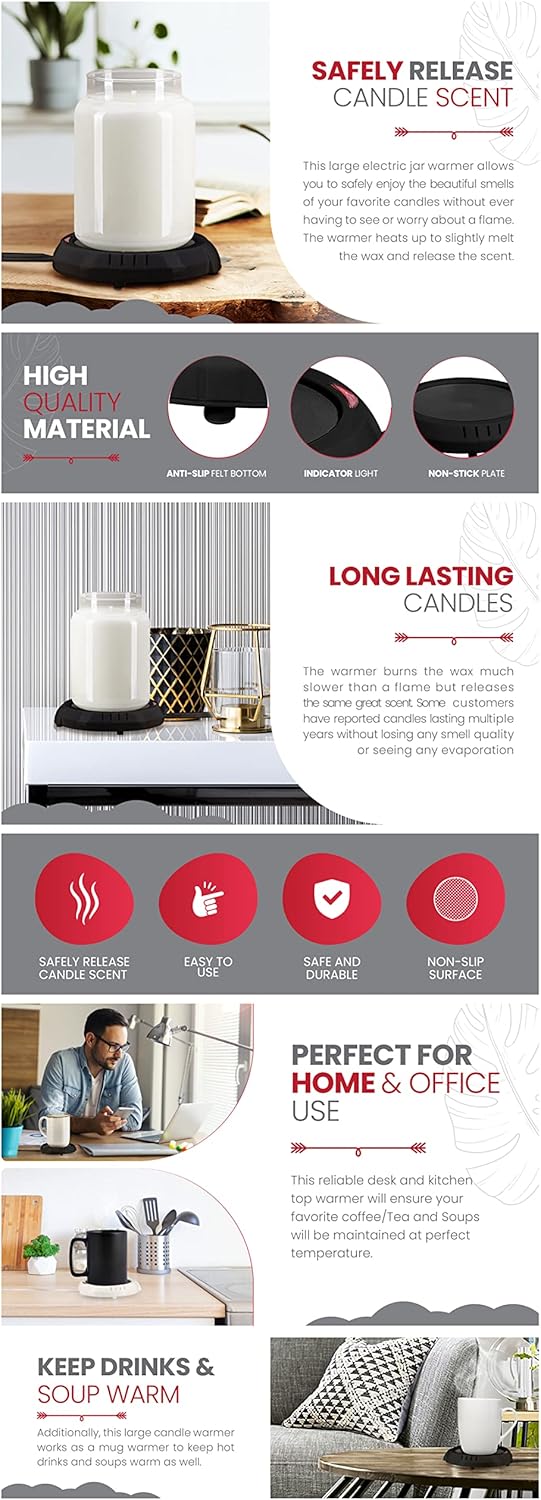 Candle Warmer Plate Safely Releases Scents Without a Flame- Used as Candle Jar Warmer, Candle Melter, Coffee Warmer, Mug Warmer, Cup Warmer in Your Home & Office (Black)