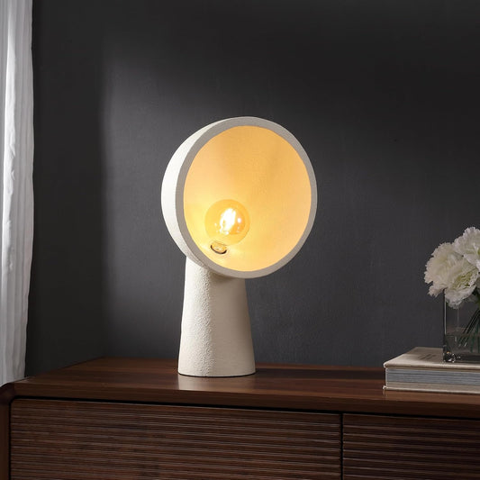 JONATHAN Y 17.5" Cream Resin Contemporary Minimalist Half-Globe Column LED Table Lamp, Modern Industrial Tapered Bedside Lamp for Living Room, LED Bulb Included JYL6314A