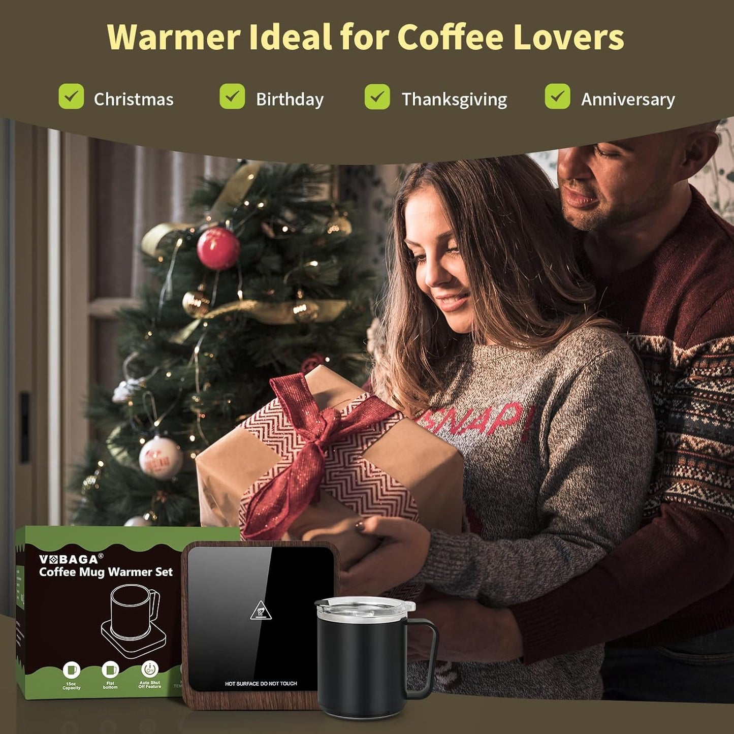 VOBAGA Coffee Mug Warmer &15oz Mug Set for Desk, Smart Coffee Cup Warmer for Office Home with 5 Temp Settings, Coffee Warmer with 2-12H Auto Shut Off, for Candles Coffee Cocoa Milk, Coffee Accessories