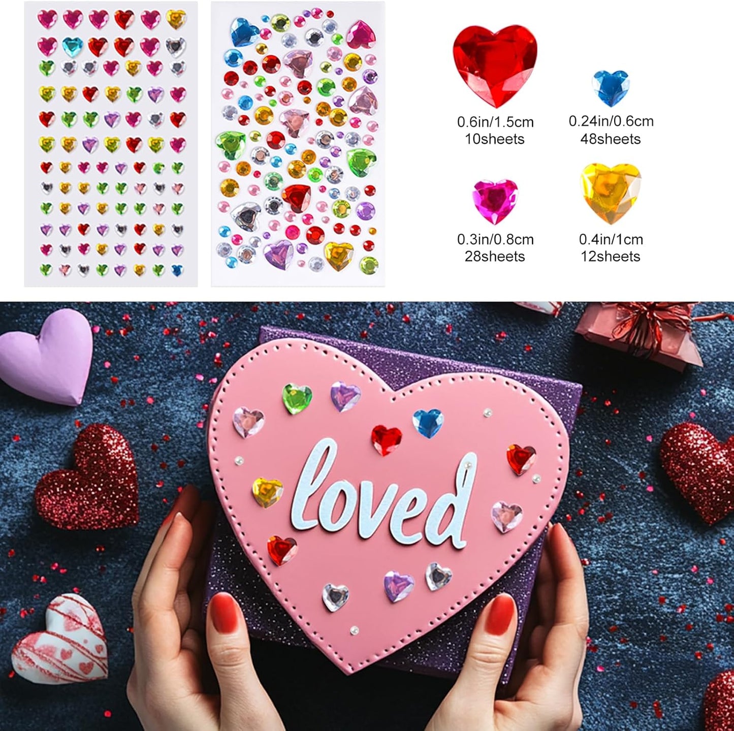 2774pcs Gem Stickers Jewels for Crafts, Self Adhesive Rhinestone Jewel Stick on Gems, Acrylic Bling Heart Stickers, Craft Supplies for Kids