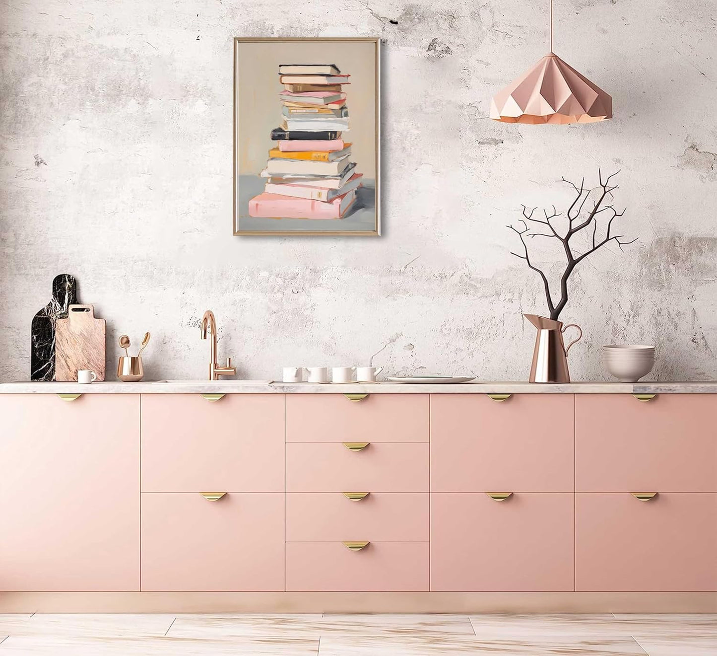 Pink Books Wall Art Aesthetic Reading Lovers Paintings Wall Decor Inspirational Educational Posters Prints for Home Bedroom Classroom Library Unframed