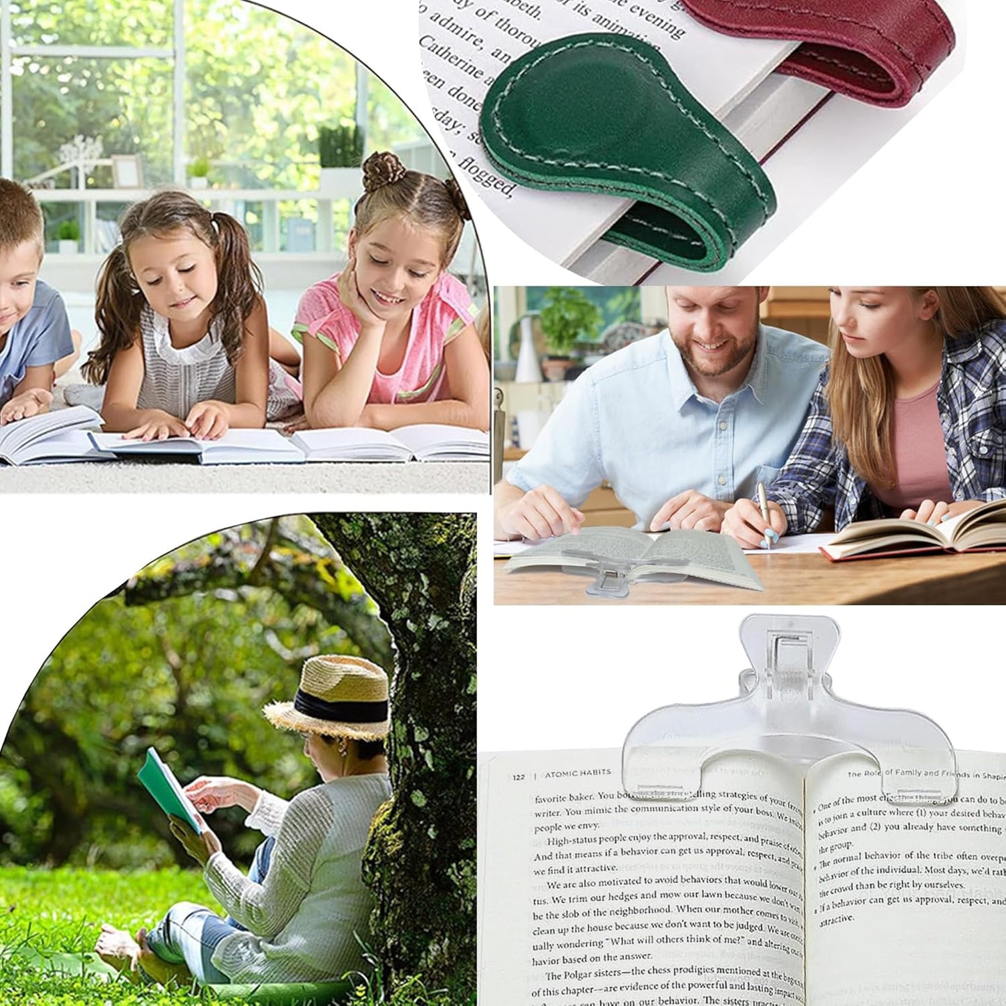 2PCS Transparent Reading Page Holder and 4Pcs Magnetic Leather Bookmark Combination Set,A Multi-Functional and Practical Magnetic Bookmark,Suitable for Book Lovers,Men,Women,Teachers,Students