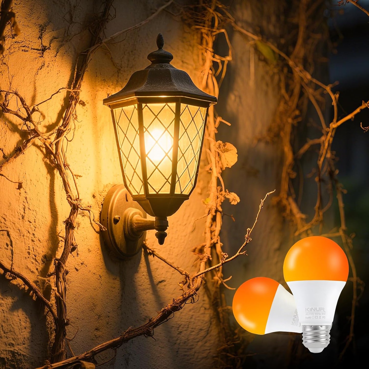 KINUR LED Amber Light Bulbs, A19 9W(60W Equivalent) 1800K E26 A19 Amber Soft Light Bulbs Warm Light for Bedroom, Healthy Sleep, Turtle Friendly Light 4 Pack