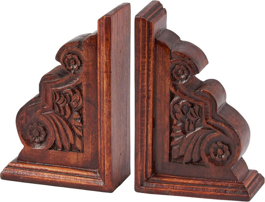 Wooden Classic Bookend Set from Primitives by Kathy, Dark Academia Home Décor, Gifts for Book Readers, Non Slip Rubber Feet on Bottom, Bookish Accessories, 7 by 9 by 2 Inches, Natural Wood