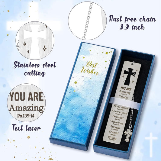H1vojoxo Stainless Steel Engraved Bookmark - Bible Metal Bookmarks for Book Lover Reader Inspirational Christian Bookmarks for Women Men Book Marker Gifts for Christian Cross Bookmark Gifts for Bible