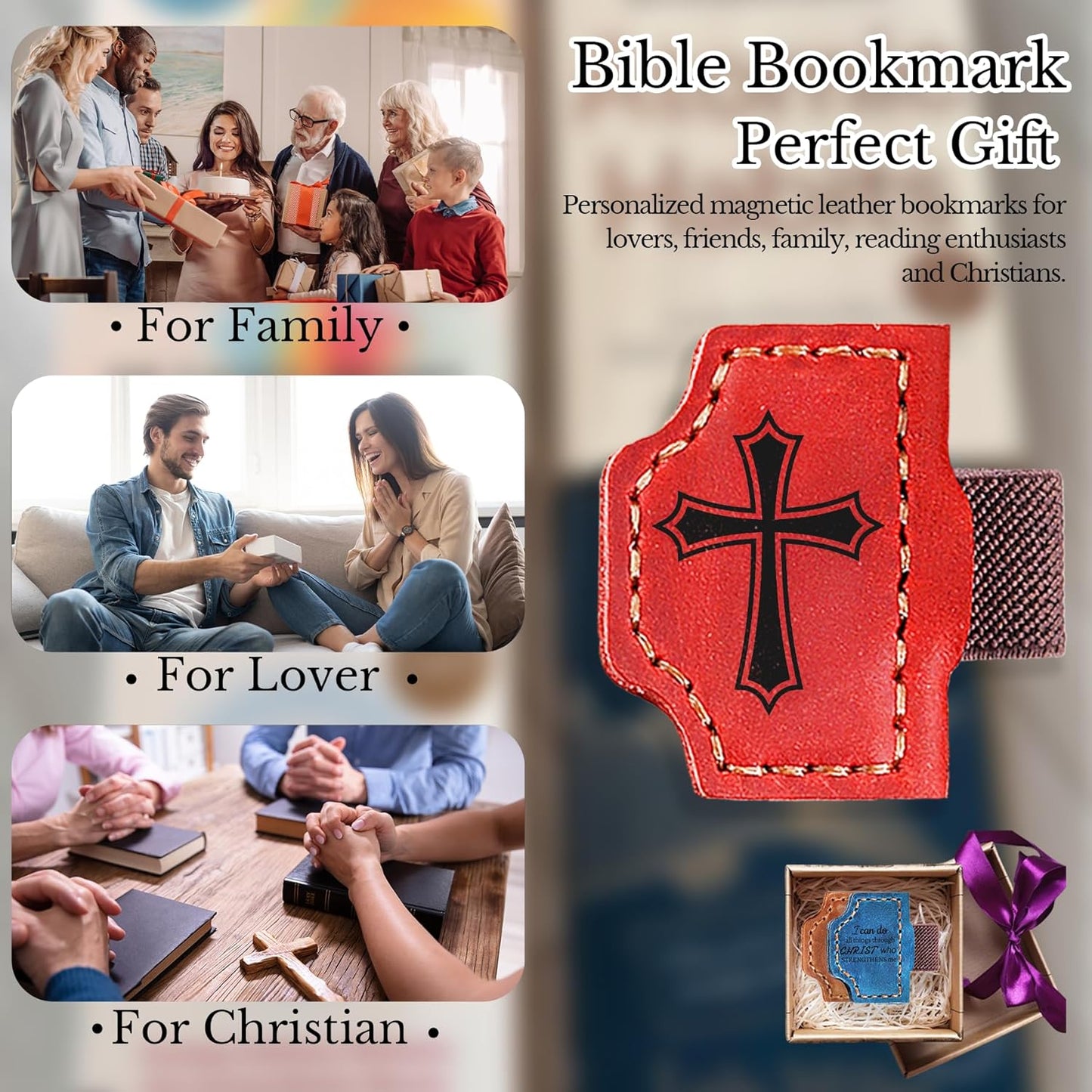 Personalized Magnetic Bookmark with Pen Holder, Bible Verse Scripture Design, Custom Leather Bookmark Bible Study Supplies for Women Men, Christian, Book Lovers Gifts (Brown, Psalm 119:105)