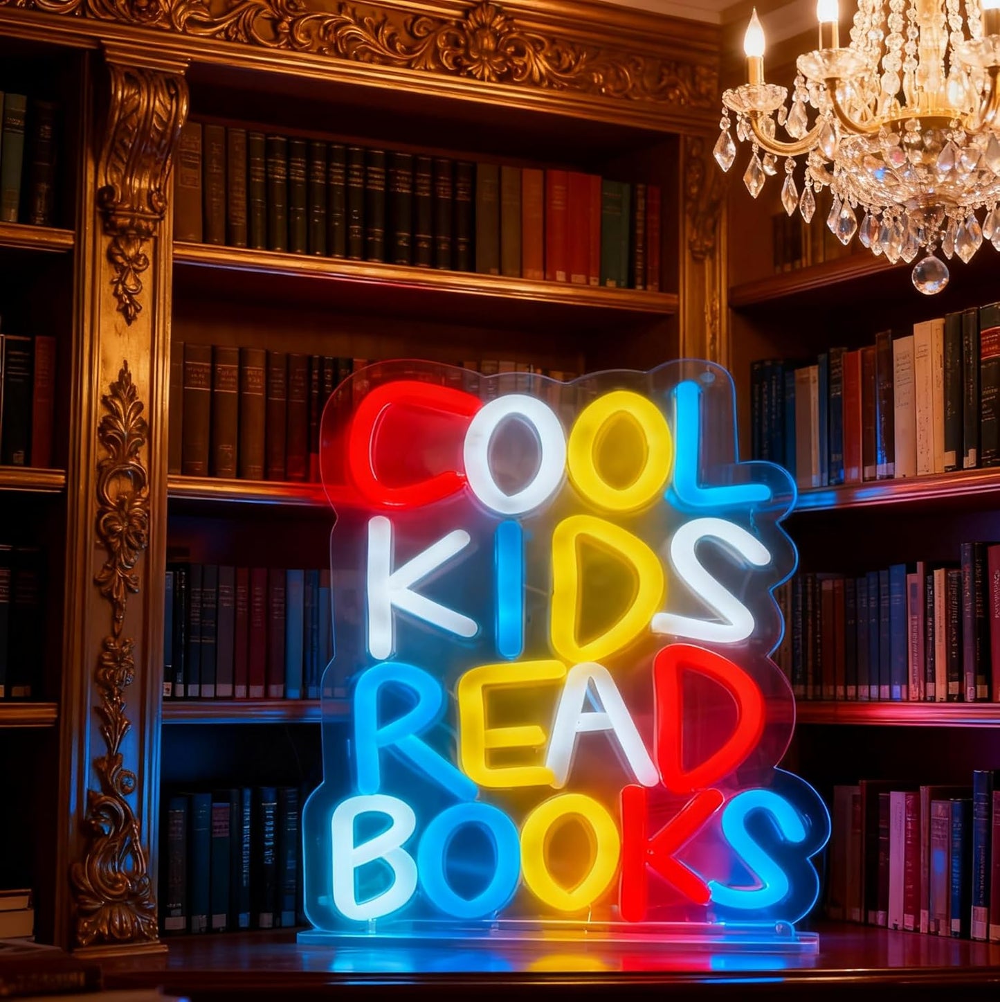 Cool Kids Read Books Neon Sign, USB Powered Dimmable Decorative Neon Light Home Kids Room Classroom Library Reading Themed Decor Wall Table Light Up Sign 10.2 x 6.7 In