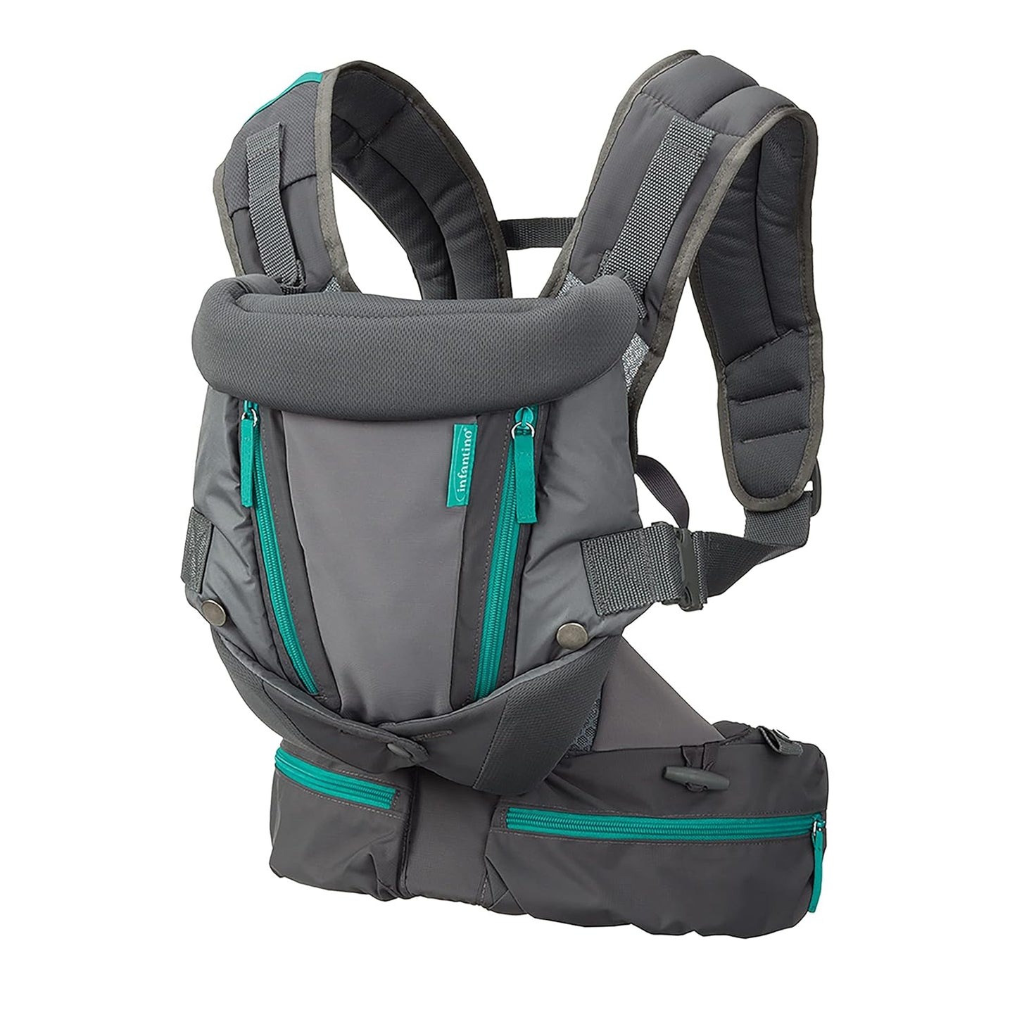 Infantino Carry On Baby Carrier, Ergonomic Multi-Pocket Baby Carrier for Newborn to Toddler 8-40 lbs with Padded Straps, Lumbar Belt Storage, Registry Essential, Gray