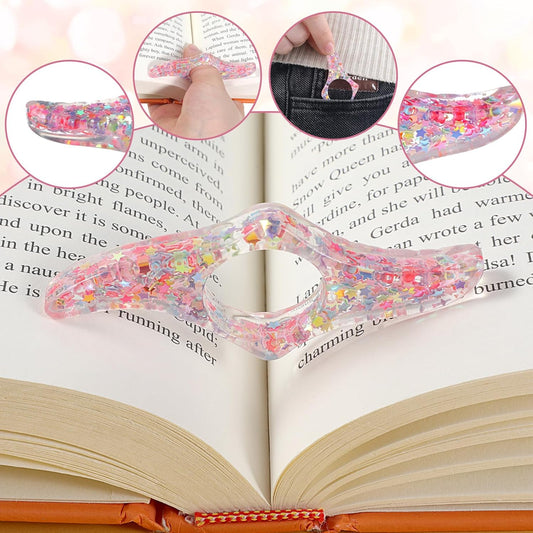 2 Pcs Page Holders for Reading, Rhinestones Thumb Book Page Holder Glitter Diamond Dotting Book Opener Holder Transparent Bookmarks Accessories for Reading Lovers Teachers