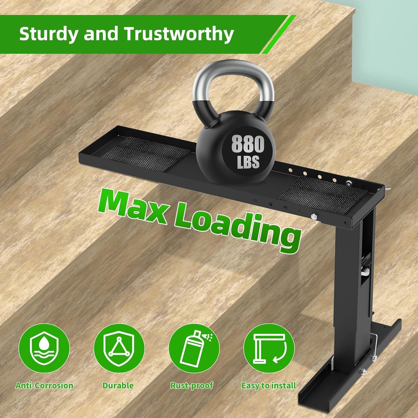 Ladder Leveler Heavy-Duty Stabilizer & Leveler with 880lbs Capacity, Adjustable Height/Length for Extension Ladders, Non-Slip Feet(Black)