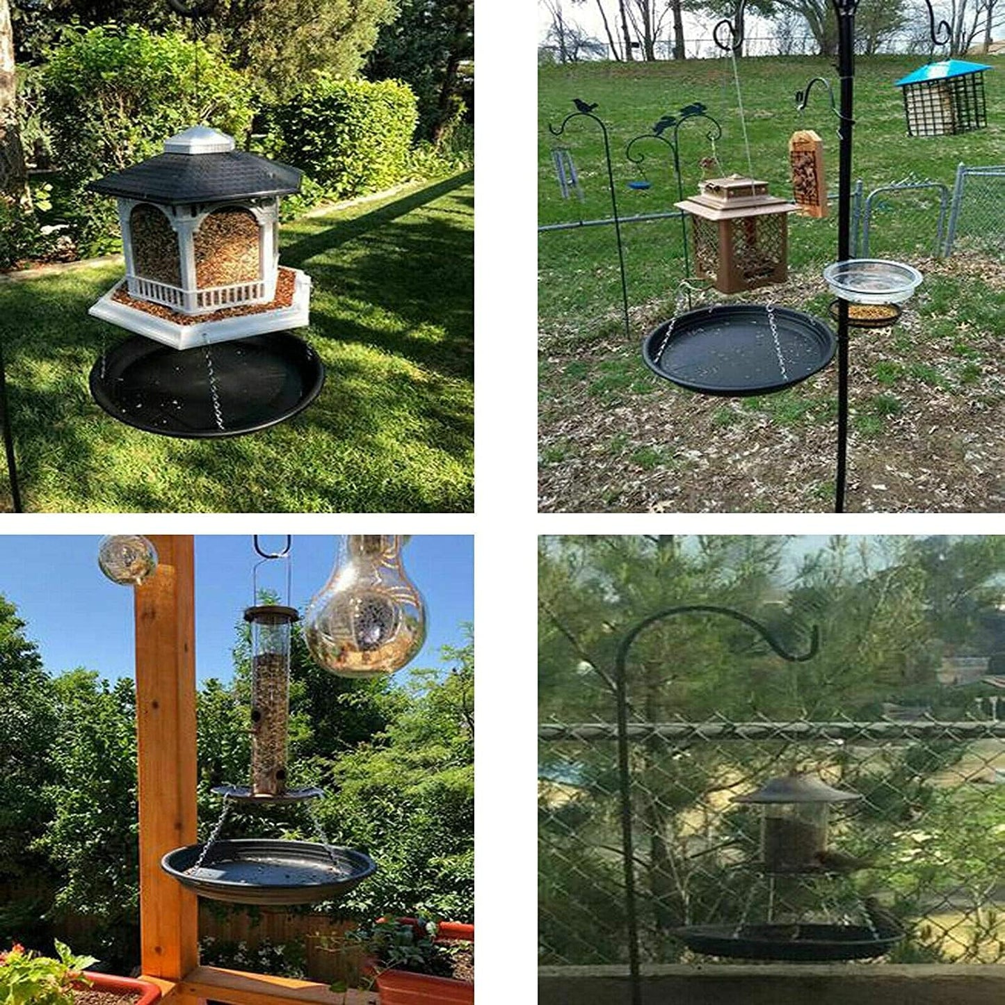 12.8" Homes Garden Platform Bird Feeder, Large Hanging Tray Squirrel Feeder, Seed Catcher Tray, Bird Viewing, Backyard, Large Capacity, Black