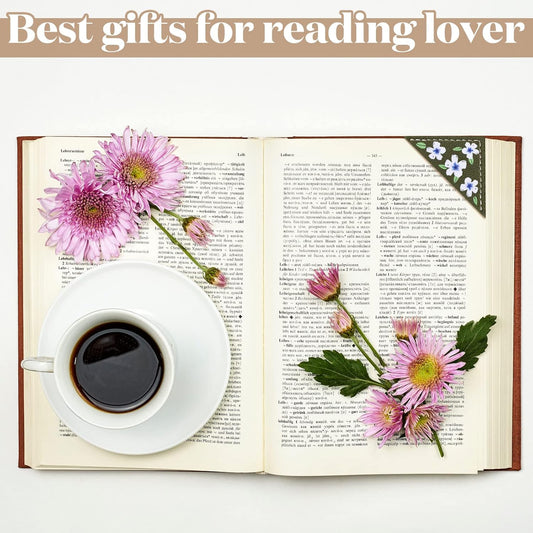 12 Leather Corner Bookmark Book Club Gifts for Women Accessories for Reading Books Lover Cute Book Reading Gifts Lovers Floral Print Triangle Bookmark(Flower)