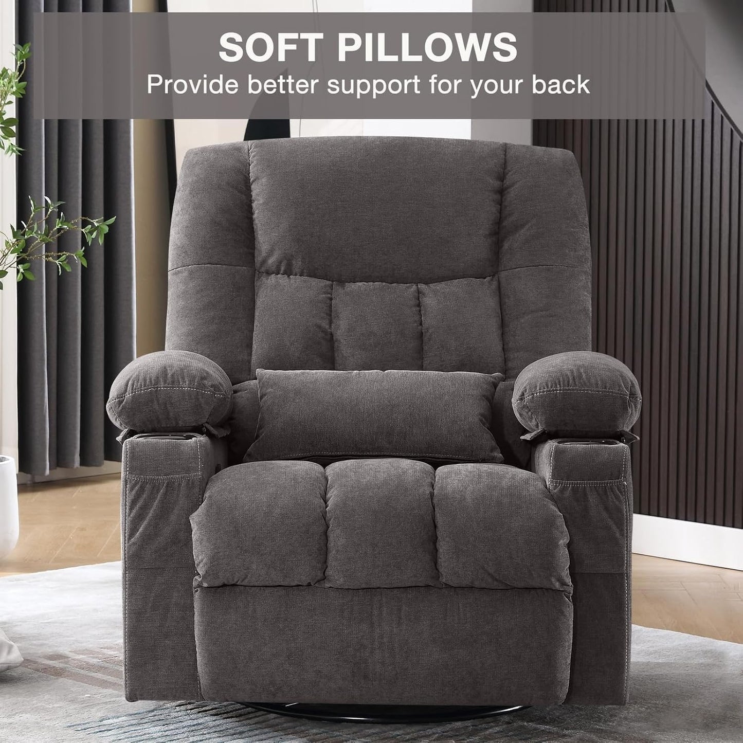 Massage Swivel Rocker Recliner Chair with Vibration and Heat Ergonomic Lounge Chairs Rocking Function and Side Pocket for Living Room Bedroom Meeting