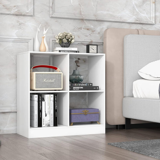 Nightcore 4-Cube Storage Bookcase, 2-Tier Freestanding Wooden Organizer with Anti-Tipping Device, Modern Display Storage Cabinet, Floor Open Bookshelf for Living Room, Bedroom, Study (White)