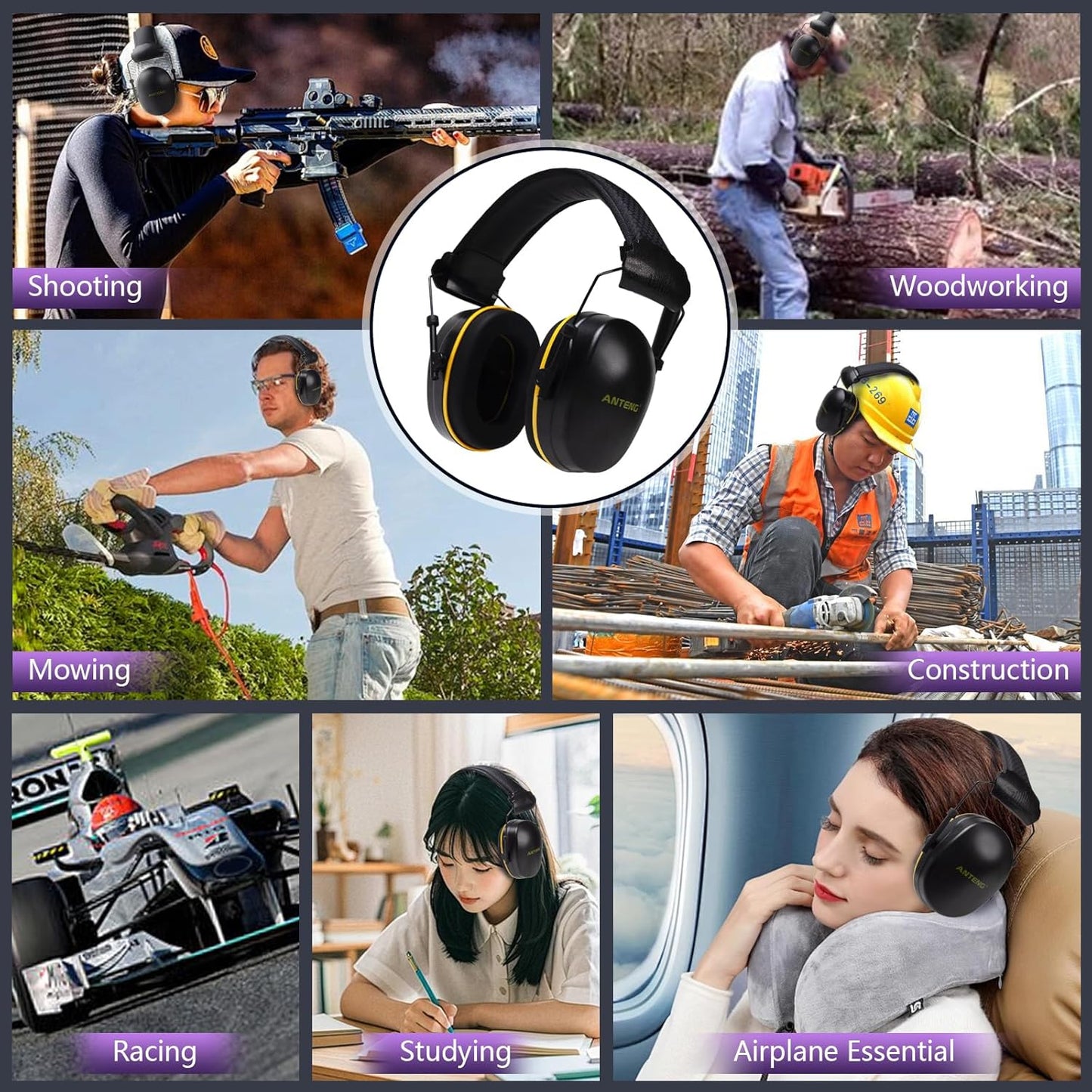 29dB Ear Muffs for Noise Reduction, Retractable Hearing Protection for Shooters, Foldable Noise Cancelling Headphones Kids, Sound Proof Headphones for Adults, for Shooting, Construction, Mowing