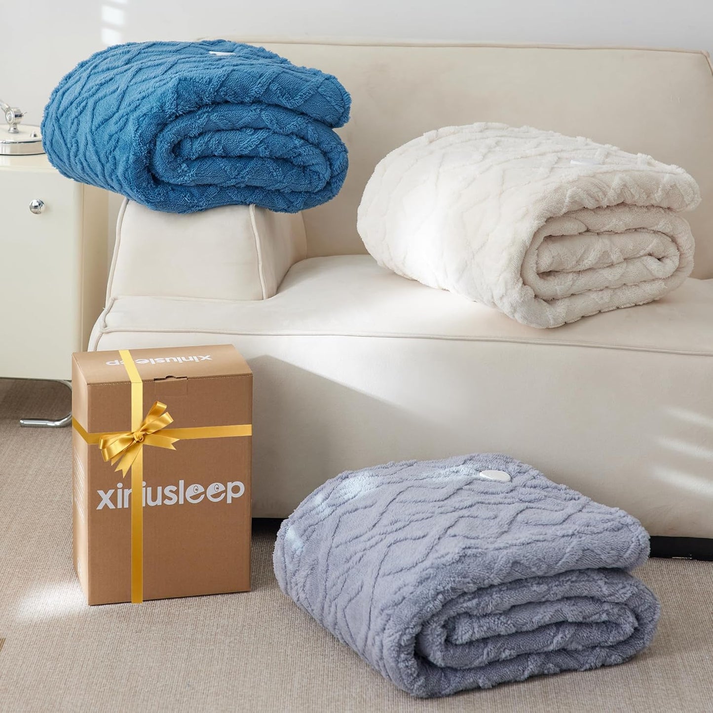 Heated Blanket Electric Blanket 50"x60", Soft Taffeta Sherpa Electric Throw with 5 Heating Level & 1-12 Hour Auto Off, Heated Throw with Overheating Protection, Machine Washable (Beige)