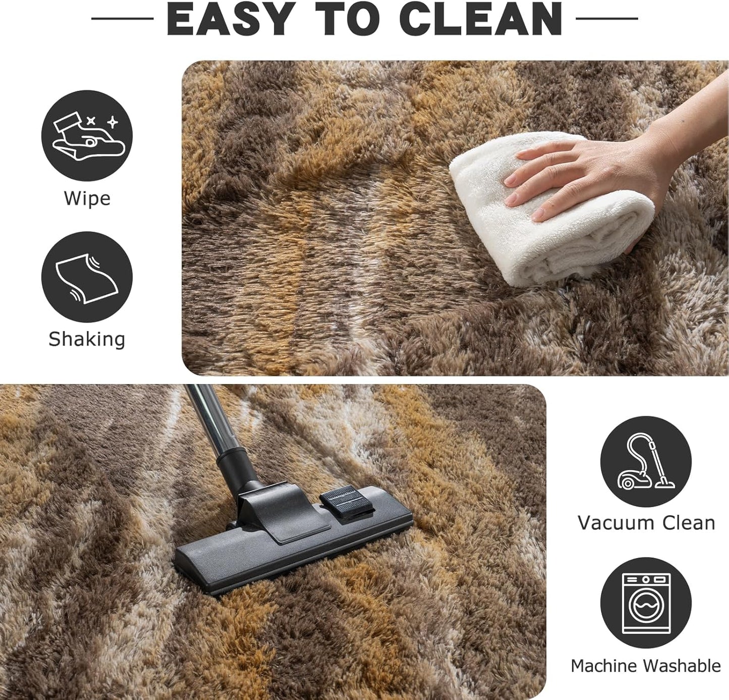Fluffy Rugs for Bedroom Living Room, 4x6 Feet Abstract Brown Shag Area Rugs, Non-Slip Indoor Modern Fuzzy Plush Floor Carpet for Dorm Nursery Kids Room Decor, Soft Shaggy Throw Rug