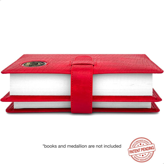 GALILEO® Double AA Big Book Cover & 12 Steps & 12 Traditions | PU Leather | Medallion Holder | AA Book Covers for Hardcover | AA Gift | Alcoholics Anonymous (Crocodile Leather/Red)