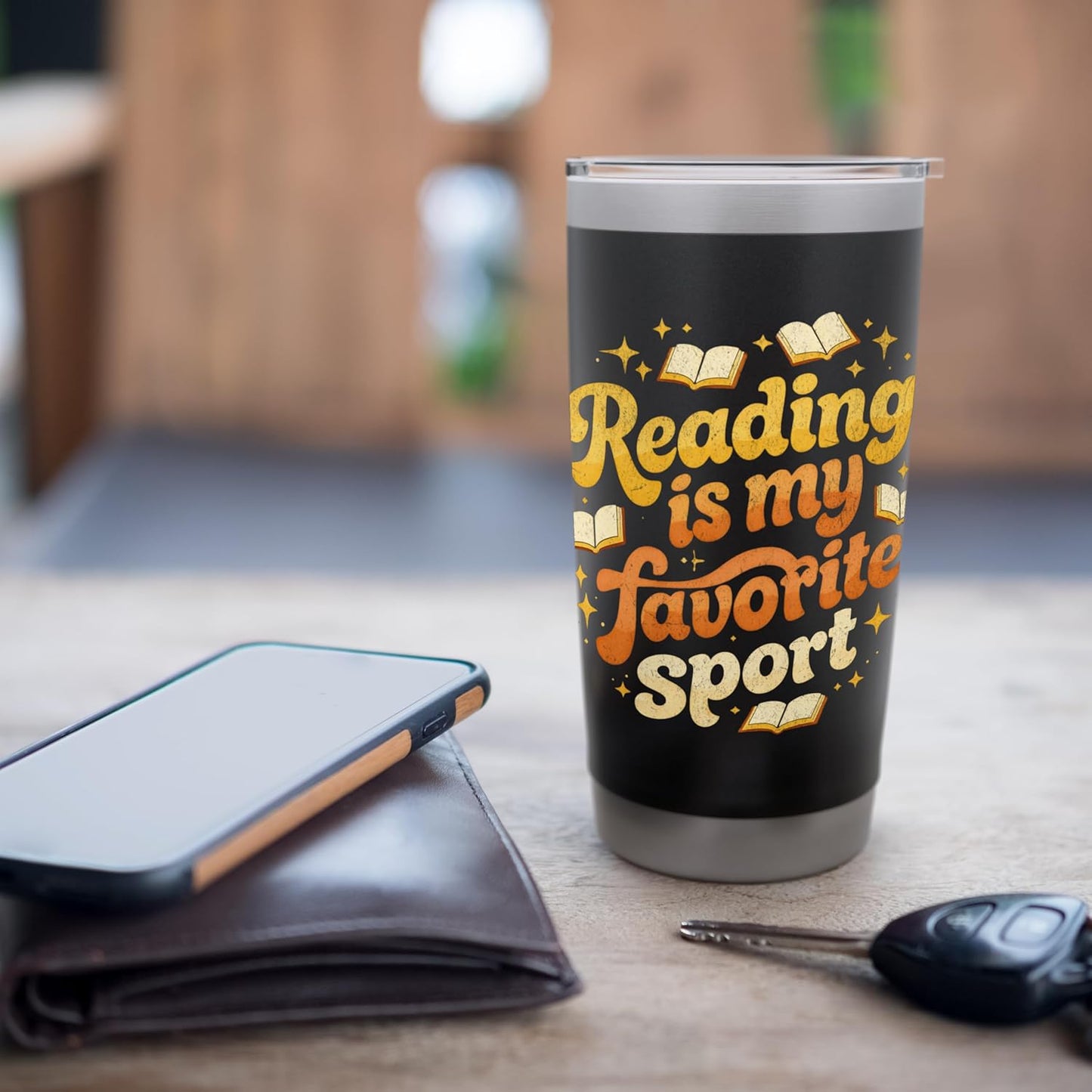 Reading is My Favorite Sport Retro 70s Book Lover Librarian Stainless Steel Insulated Tumbler