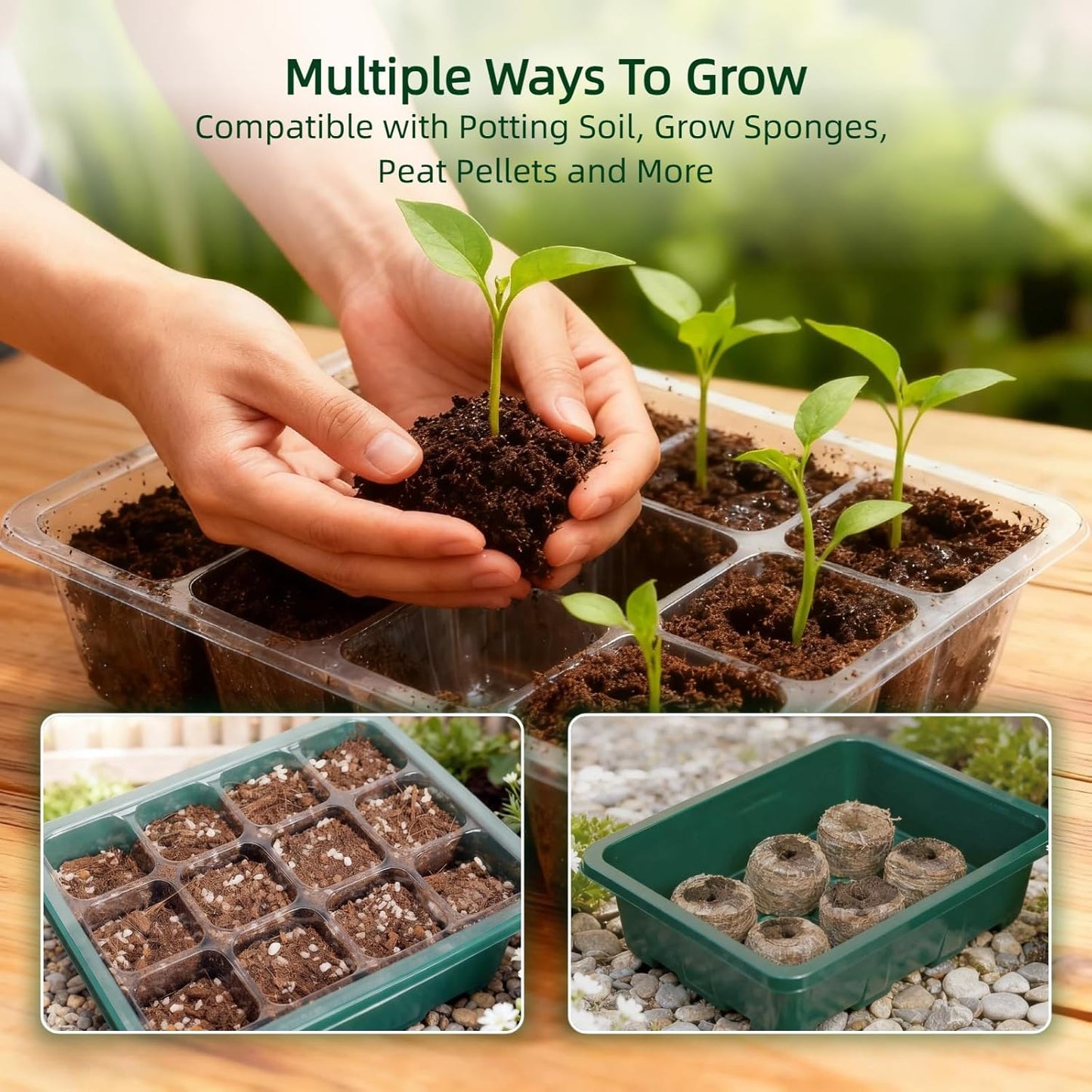 10 Pack Seed Starter Kit, 120 Cells Thickened Seed Trays with Humidity Dome, Base & Gardening Tools, Mini Greenhouse Germination Kit for Indoor Outdoor Vegetable Flower Growing