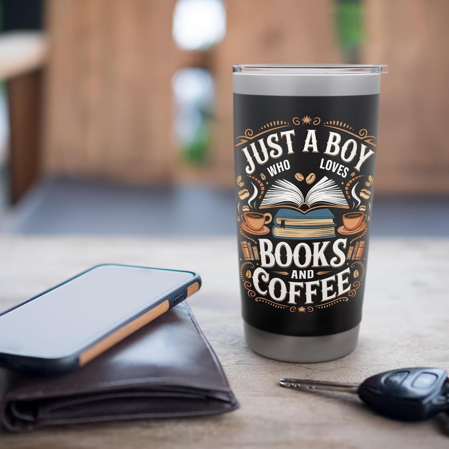 Just a Boy Who Loves Books Coffee Bookworm Book Reader Stainless Steel Insulated Tumbler