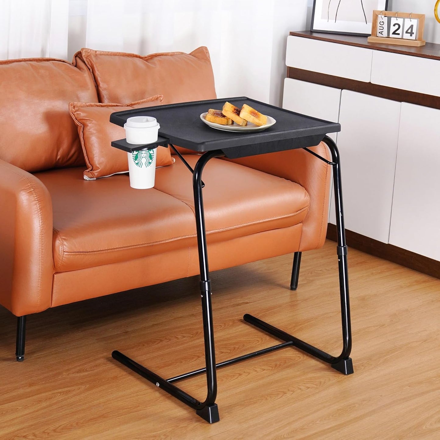 Allpop TV Tray Table, TV Dinner Tray for Eating Set of 2, Adjustable Folding Laptop Table with 6 Heights & 3 Tilt Angles, Cup Holder on Couch & Bed, Black | for Eating, Adjustable, Folding, 6 Heights, 3 Tilt Angles, Cup Holder