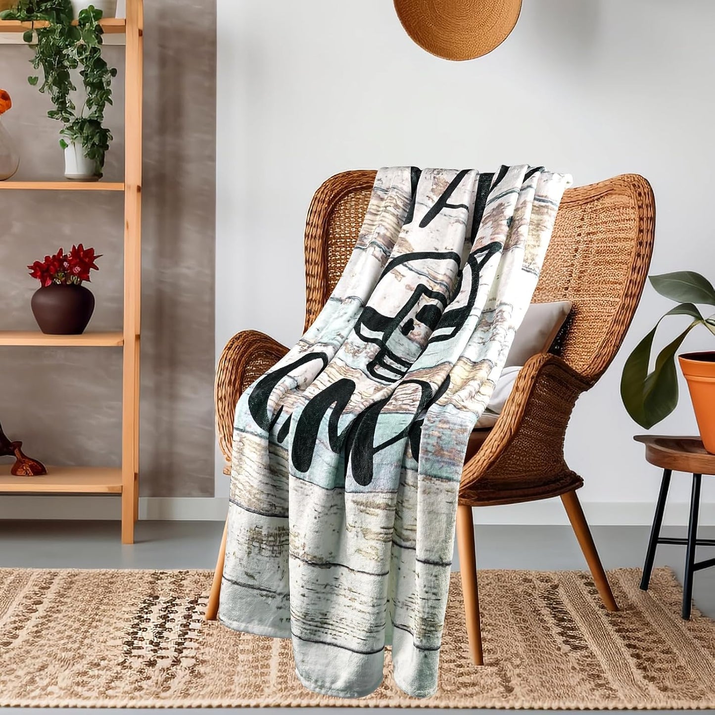 Syhonic Travelling Camping Blanket for Happy Camper Throw Blanket for Sofa Couch, Vintage Camping Theme Flannel Blanket for RV Farmhouse Living Room Bedroom Decor 50"x40"