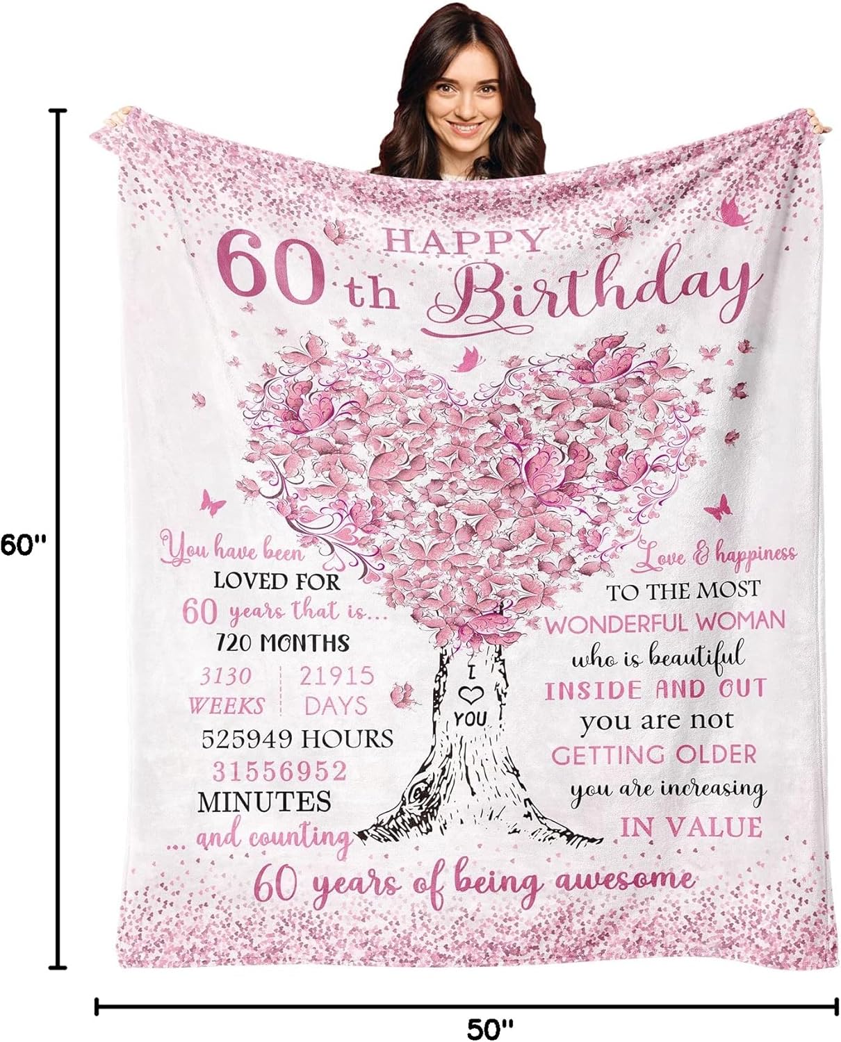 XALAZY 60th Birthday Gifts for Women Blanket 60x50in, Birthday Gifts for 60 Year Old Woman,Happy 60th Birthday Gifts for Women, Gift for 60th Birthday for Women, Gifts for 60th Birthday Women Throws