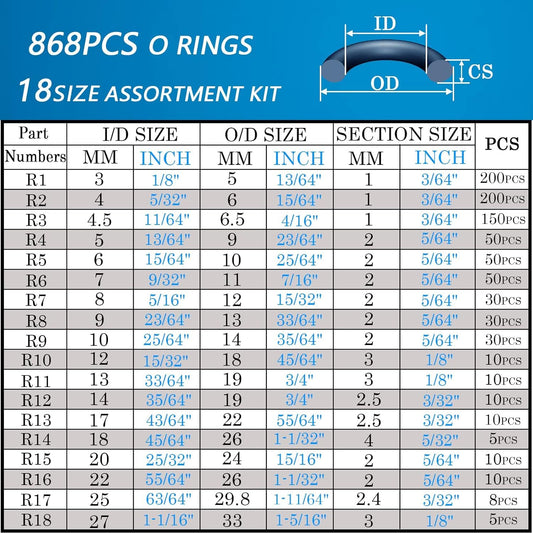 1000 Pcs 18 Size O Ring Kit+18 Size Rubber Washers Assortment Kit for Plumbing Faucet Water Pipe Garden Hose Washers Shower Heads Gasket Repair and Air or Gas Connections