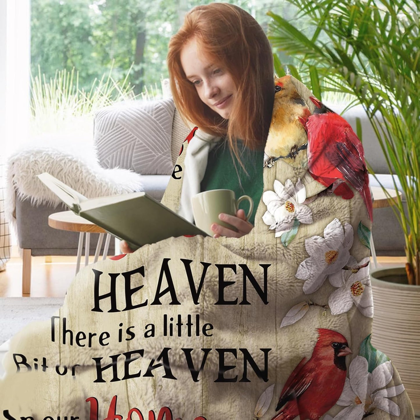 Memorial Cardinal Flannel Throw Blanket, Sympathy Gifts for Memory Lost Loved Ones Friends Family Members, Red Birds Magnolia Flower Farmhouse Soft Blankets for Bedding Sofa 50 x 60 Inches