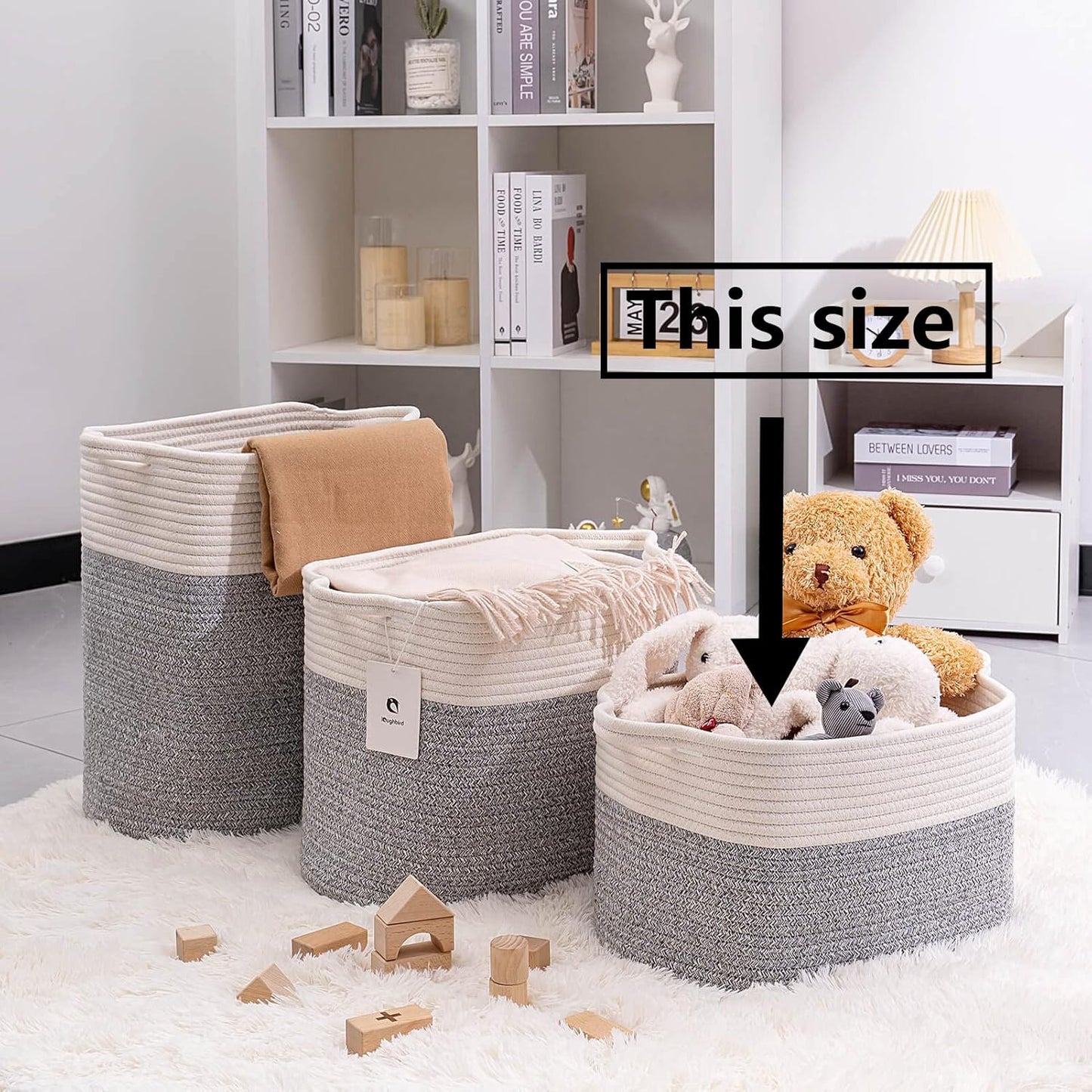 Medium and Large Woven Basket//With Handle, Used for Toys and Fabric Storage Basket used for Storing xl Storage Box, Decorative Storage Box Room 2pack (14L*10W*8.6H Silver Gray, 14Lx10Wx8.6H)