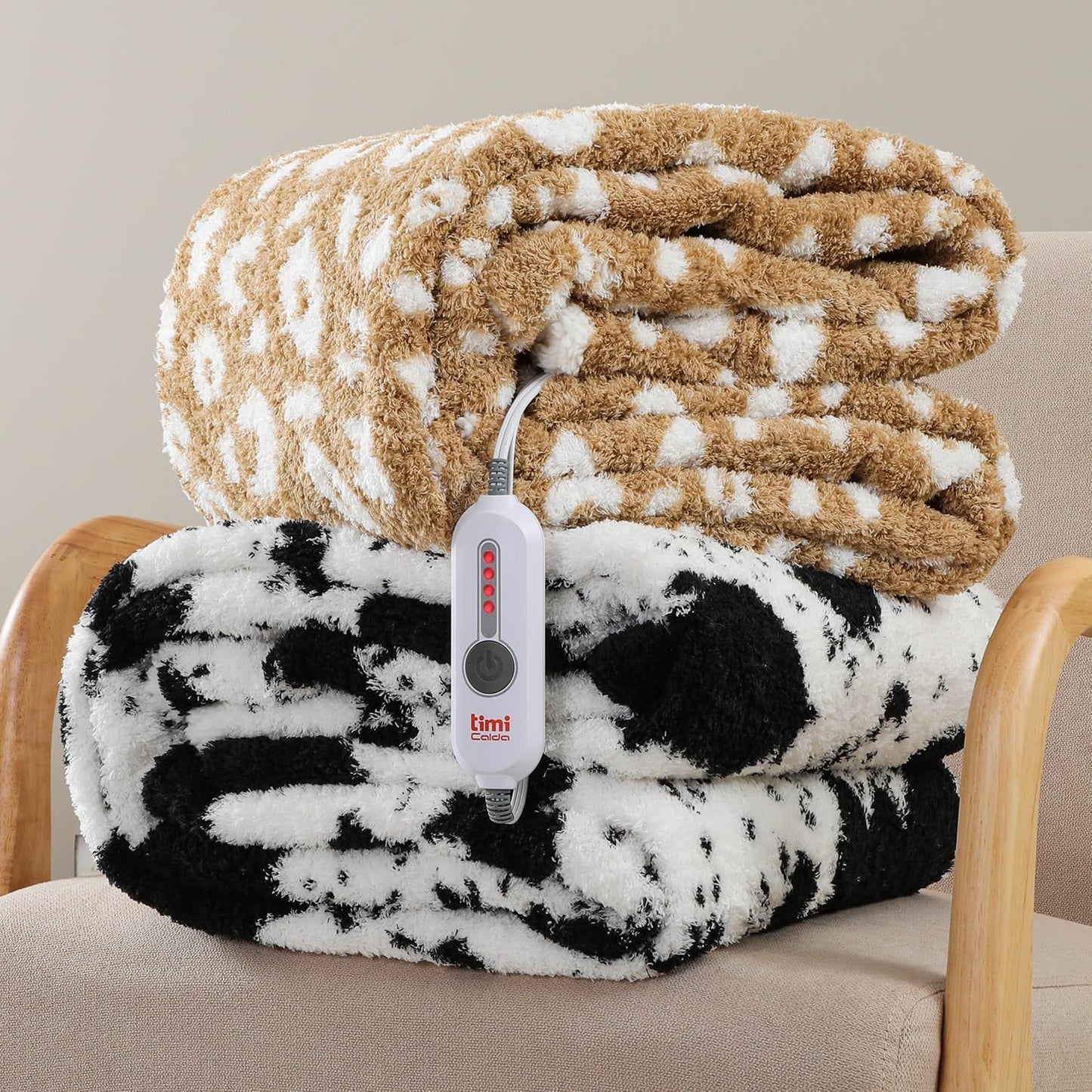 Cow Print Electric Blanket - Full Size Cozy Soft Knitted Sherpa Heated Blanket with 4 Heat Levels & 10 Hours Auto-Off, Overheating Protection, Warm Gifts, 72"x84"