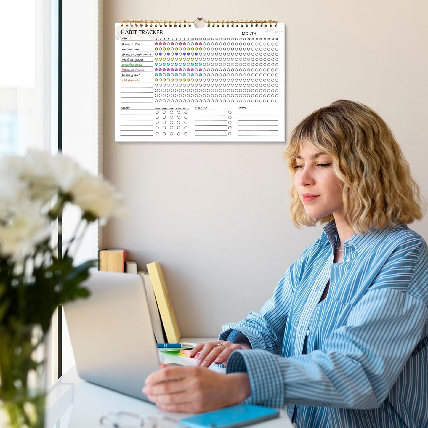 Habit Tracker Calendar - 12 Months Undated Daily Goal and Habit Tracker, Habits Tracker Journal Planner with Spiral Binding, Great Productivity Tool and Workout Calendar, 11.7"x8.5"