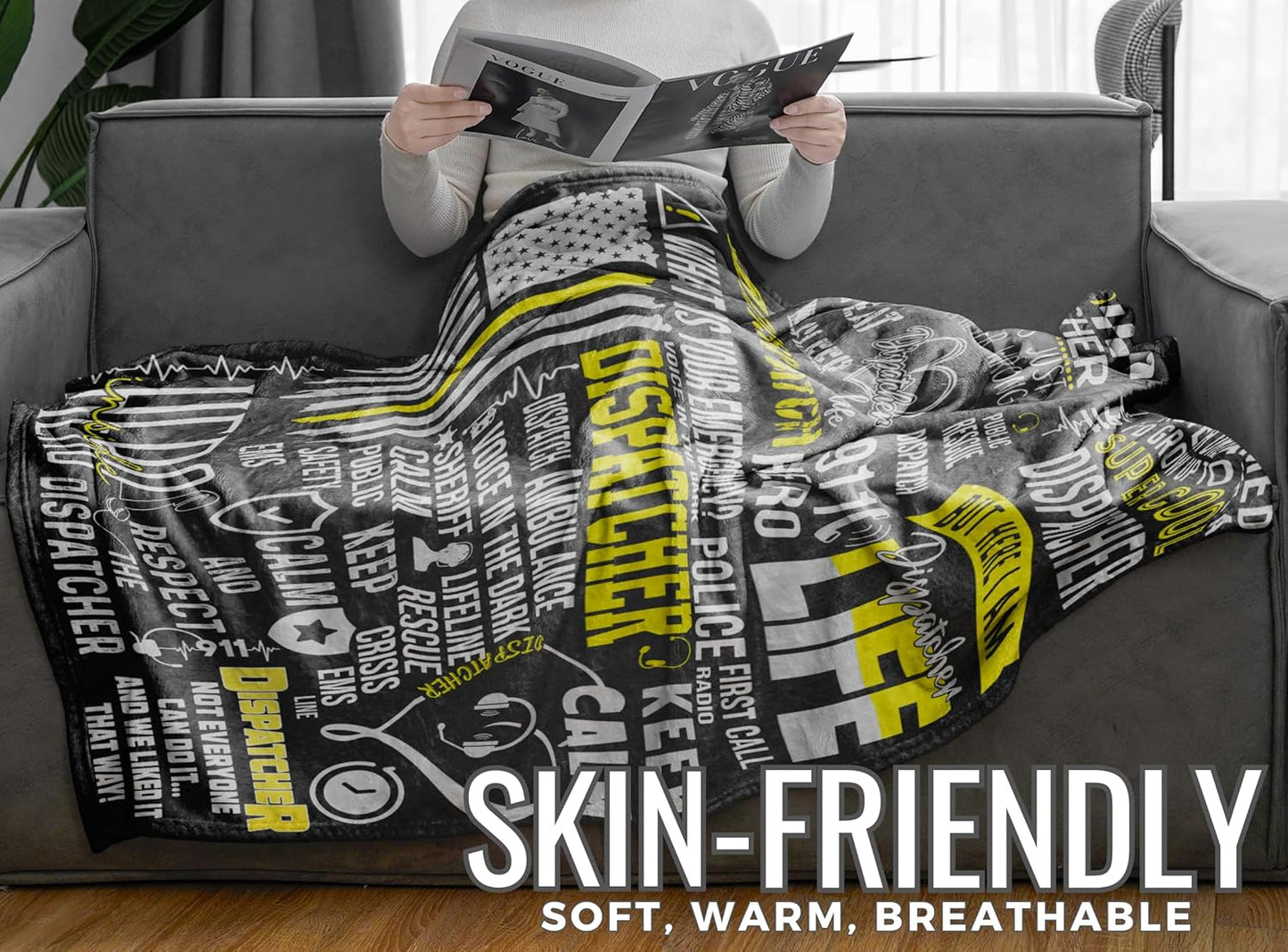 911 Dispatcher Gifts for Emergency Dispatchers Women & Men, Flannel Blanket Throw, Stars, Black - 50 x 65 inches